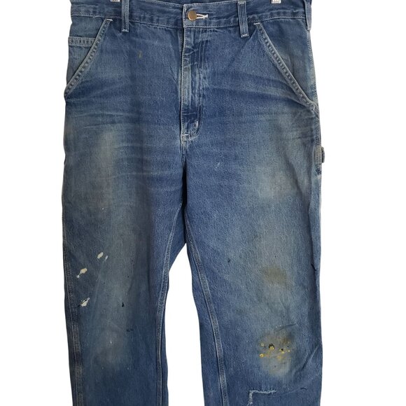 Men's Carhartt Thrashed Destroyed B13 Work Dungaree Fit Jeans 33 x 34 Circa 2014 - Picture 7 of 14